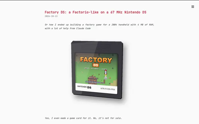 Factory DS, A Factorio-Like Game for the Nintendo DS