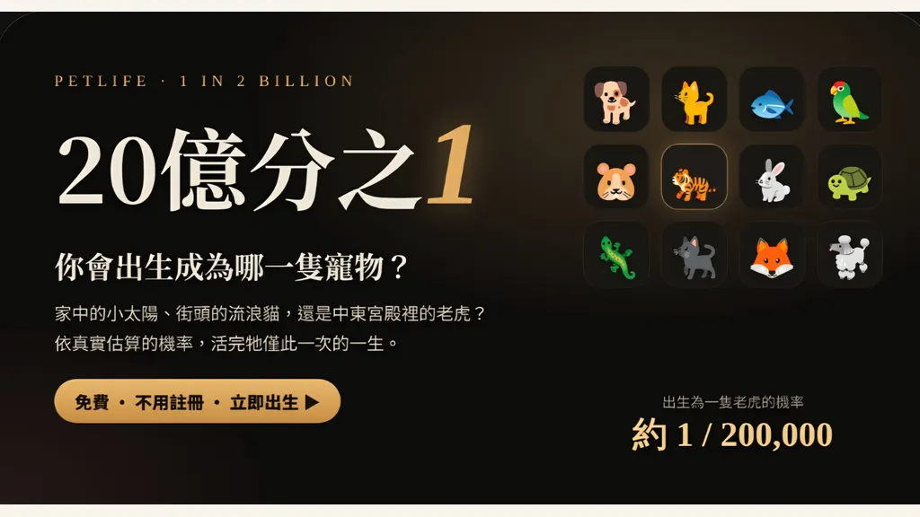 20亿分之1 — 你会出生成为哪一只宠物？